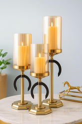 Regal Gold Hurricane Candle Holder Set
